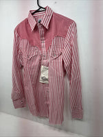 New Women’s Denver Pink Stripe Long Sleeve Pearl Snap Medium LL-101