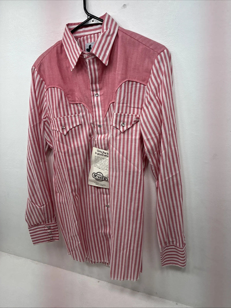 New Women’s Denver Pink Stripe Long Sleeve Pearl Snap Medium LL-101