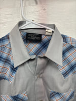New Kids Champion Western Gray Plaid Long Sleeve Pearl Snap Size 18 CC-107