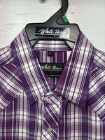New Men’s White Horse People Plaid Long Sleeve Pearl Snap XL J-37
