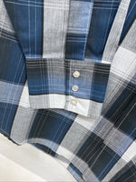 New Emma ELY Cattleman Blue Gray Plaid Long Sleeve Pearl Snap Large AA-16
