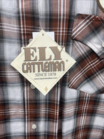 New Men’s ELY Cattleman Orange Short Sleeve Pearl Snap 3XL E-28  