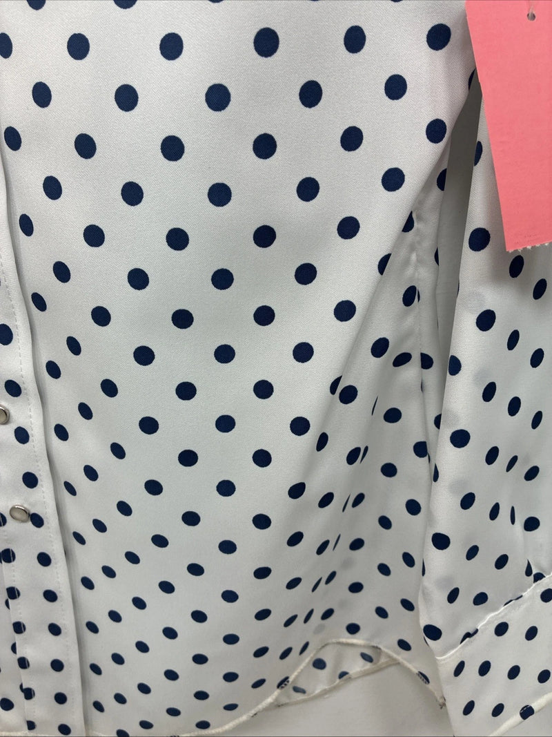 New Women’s Dickson Jenkins White Polkadot Long Sleeve Pearl Snap Size 32 KK-59