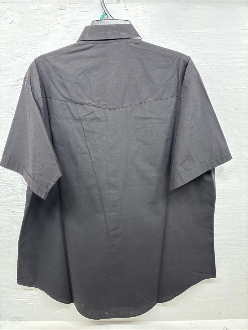 New Men’s ELY Cattleman Simple Black Short Sleeve Pearl Snap 18 2XL K-68