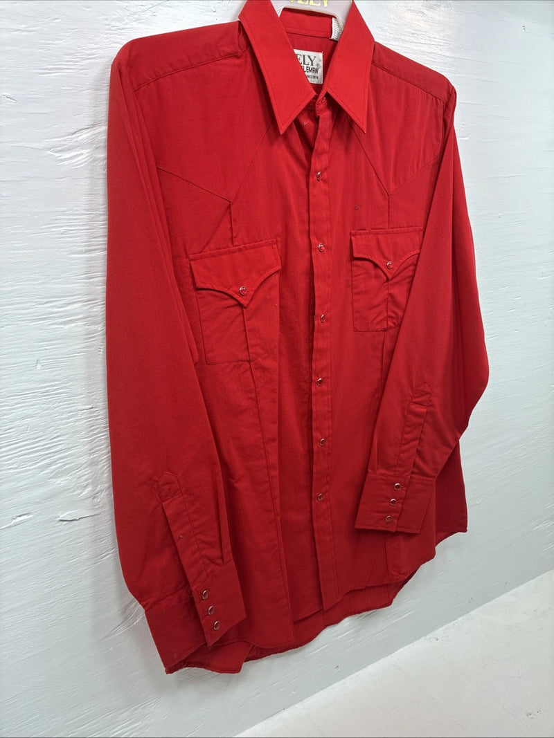 New Men’s ELY Cattleman Red Simple Long Sleeve Pearl Snap Medium J-92