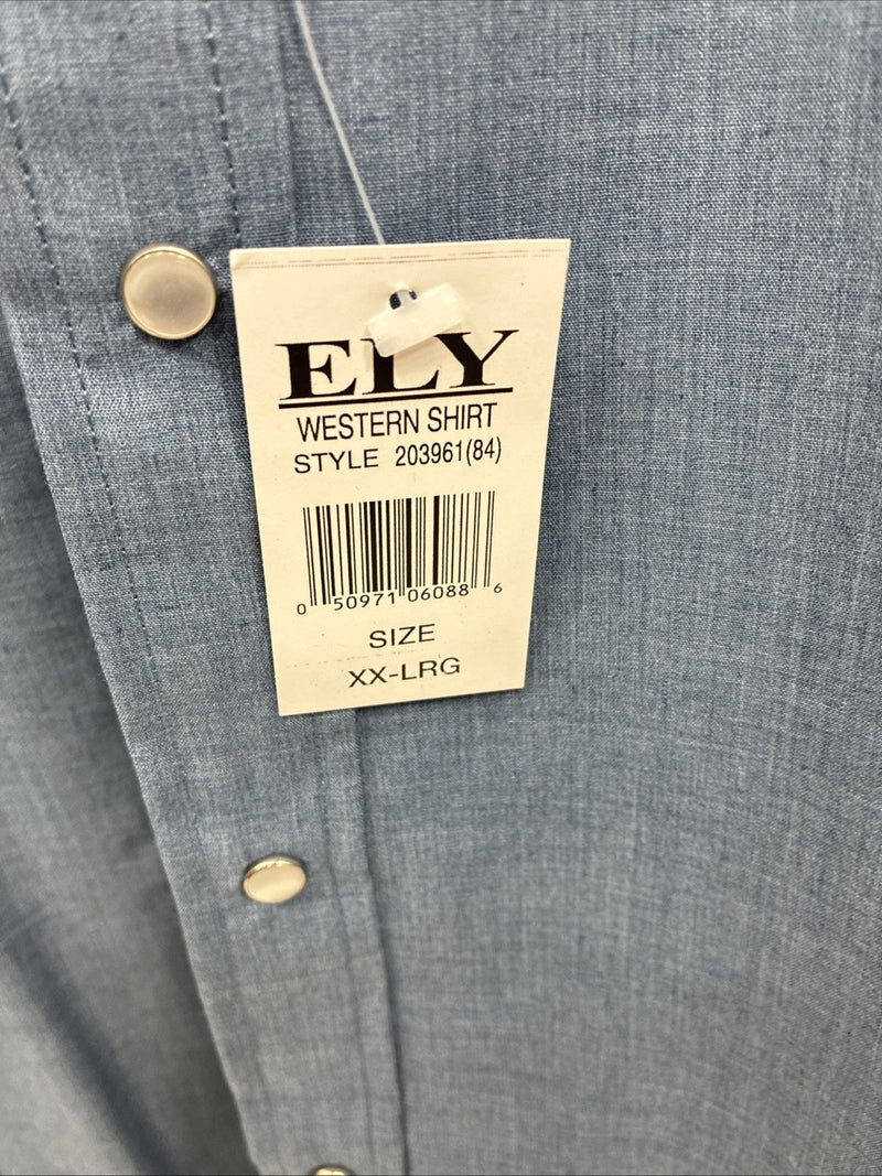 New Men’s ELY Cattleman Blue Eagle Design Long Sleeve Pearl Snap 2XL H-54