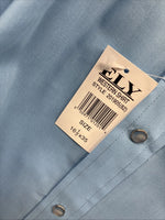 New Men’s ELY Cattleman Simple Blue Long Sleeve Pearl Snap 16.5 Large Q-86