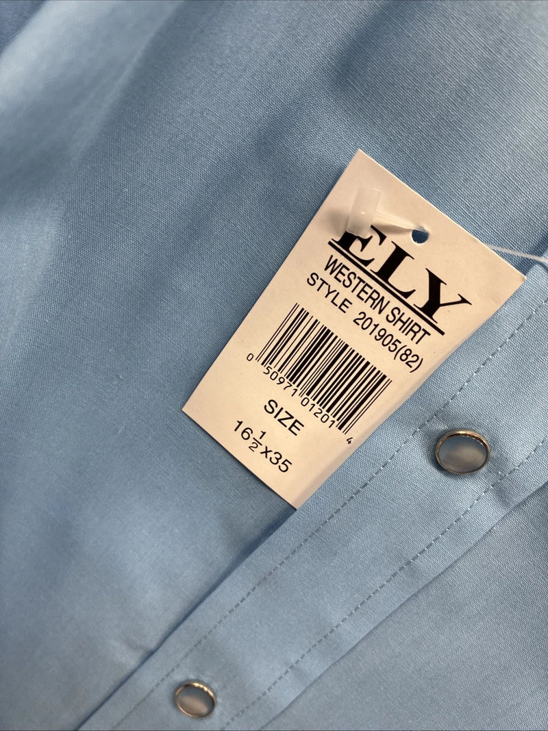 New Men’s ELY Cattleman Simple Blue Long Sleeve Pearl Snap 16.5 Large Q-86
