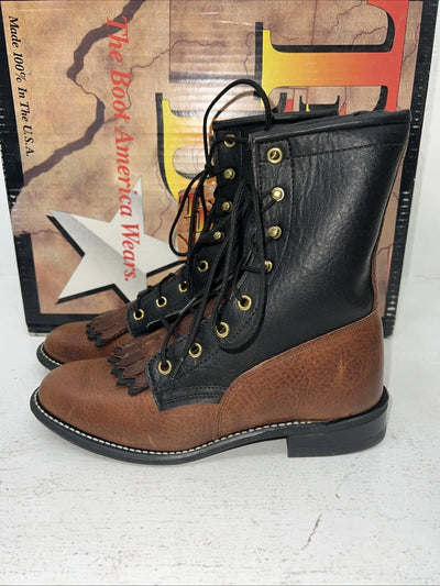 New Women’s Brown Lace Up Texas Brand Cowboy Boots. 4460 6.5 6 1/2 M. 19-88