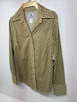 New Women’s Dickson Jenkins Tan Polkadot Long Sleeve Pearl Snap Size 34 KK-62
