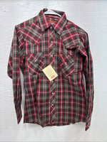 New Men’s ELY Plains Red Plaid Long Sleeve Pearl Snap 14.5 X 33 Small AA-94
