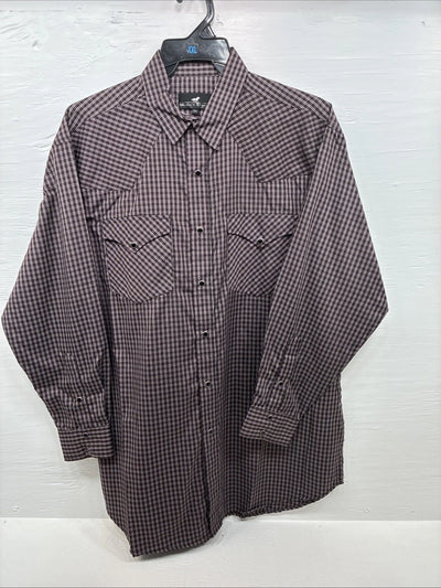 New Men’s Western Express Black Red Flannel Long Sleeve Pearl Snap 2XL F-98