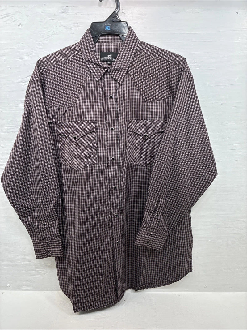 New Men’s Western Express Black Red Flannel Long Sleeve Pearl Snap 2XL F-98