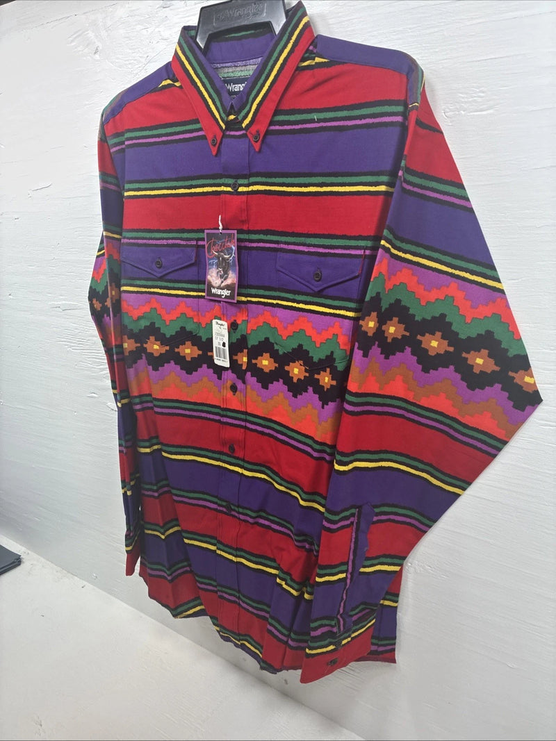 New Men’s Wrangler Multicolor Stripe Long Sleeve Button Up 17.5 X 35 XL V-58