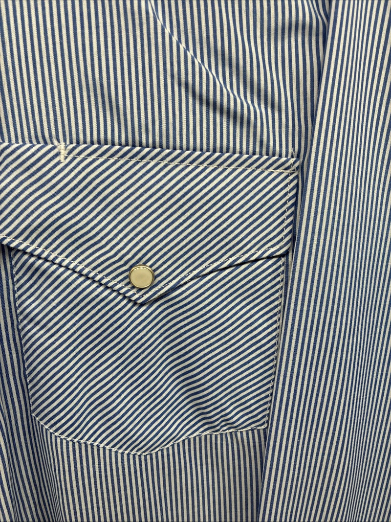 New Men’s White Horse Blue White Stripe Long Sleeve Pearl Snap 2XL H-58