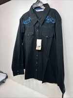 New Women’s Cumberland Black Blue Design Long Sleeve Pearl Snap 3XL II-3