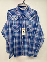 New Women’s Cumberland Blue Plaid Long Sleeve Pearl Snap XL GG-59