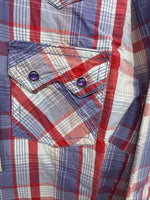 New Women’s Cumberland Pink Purple Plaid Long Sleeve Pearl Snap XL GG-60