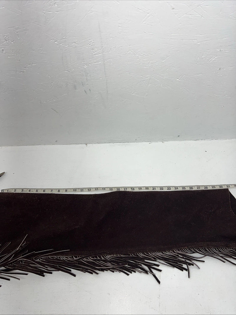 NOS Brown Show Chaps With Fringe Adjustable Waist 38” N-38