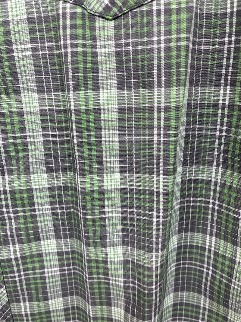New Kids White Horse Green Plaid Long Sleeve Pearl Snap XL DD-59 
