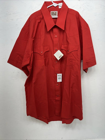 New Mens Red Pearl Snap ELY cattleman Short Sleeve Shirt 17 XL I-44