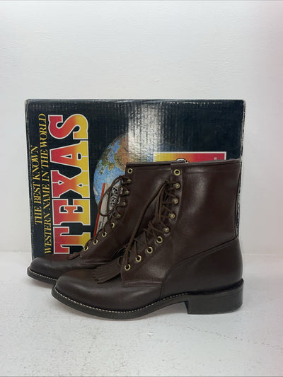 New Men’s Brown Lace Up Texas Brand Cowboy Boots. 8721 10 E E. 6-89