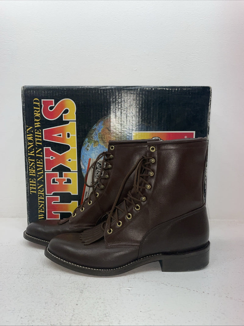 New Men’s Brown Lace Up Texas Brand Cowboy Boots. 8721 10 E E. 6-89