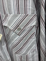 New Men’s ELY Cattleman Gray Stripe Long Sleeve Pearl Snap 18.5 X 35 2XL F-75