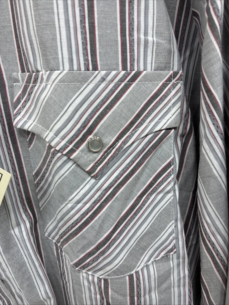 New Men’s ELY Cattleman Gray Stripe Long Sleeve Pearl Snap 18.5 X 35 2XL F-75