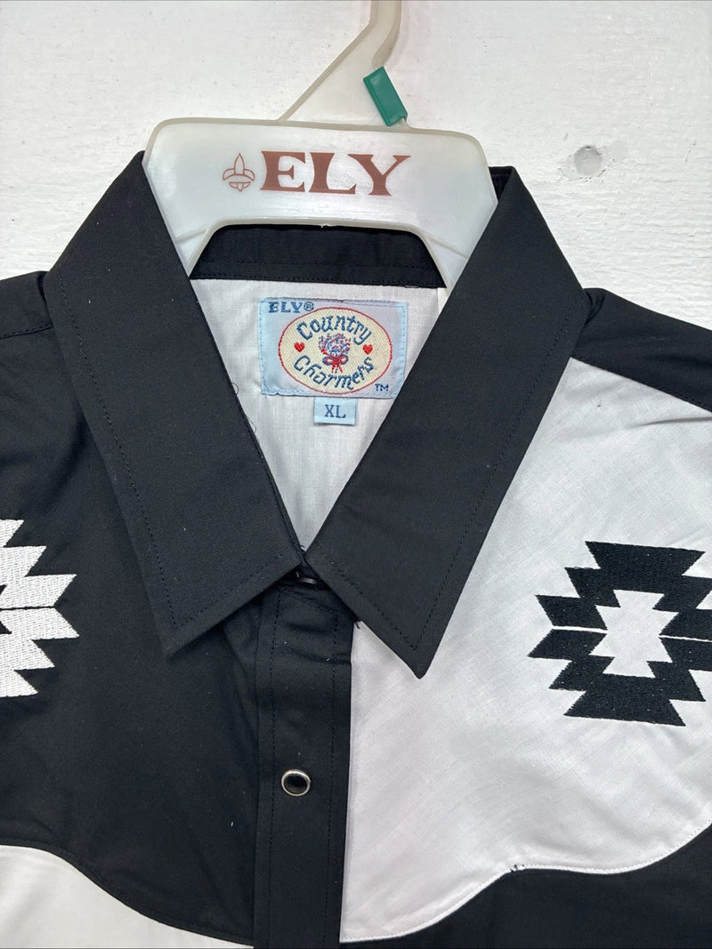New Womens Country Charmers Black White Long Sleeve Pearl Snap XL II-40