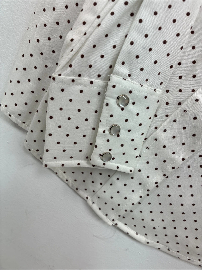 New Women’s Dickson Jenkins White Dottted Long Sleeve Pearl Snap Size 30 LL-92