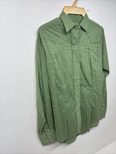 New Men’s Panhandle Slim Green Plaid Long Sleeve Pearl Snap Size 12 KK-61