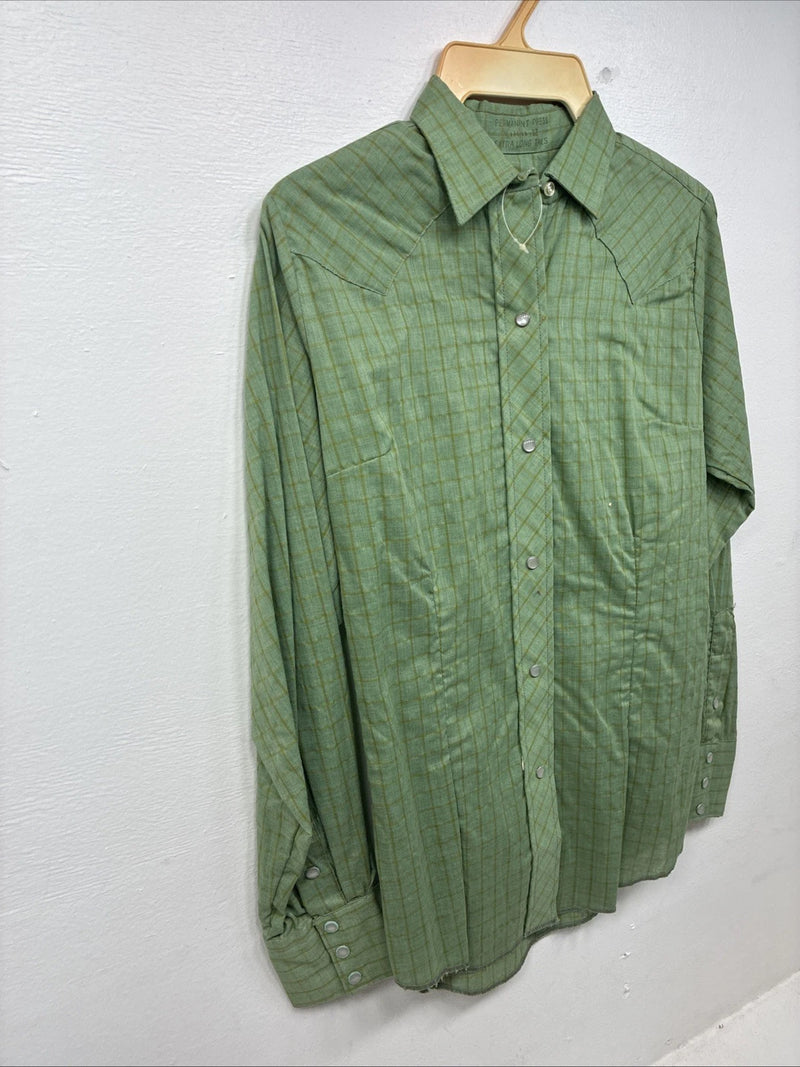 New Men’s Panhandle Slim Green Plaid Long Sleeve Pearl Snap Size 12 KK-61