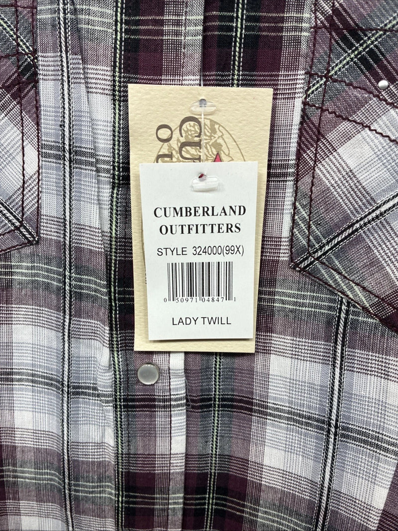 New Women’s Cumberland Purple Plaid Long Sleeve Pearl Snap 1XL GG-23