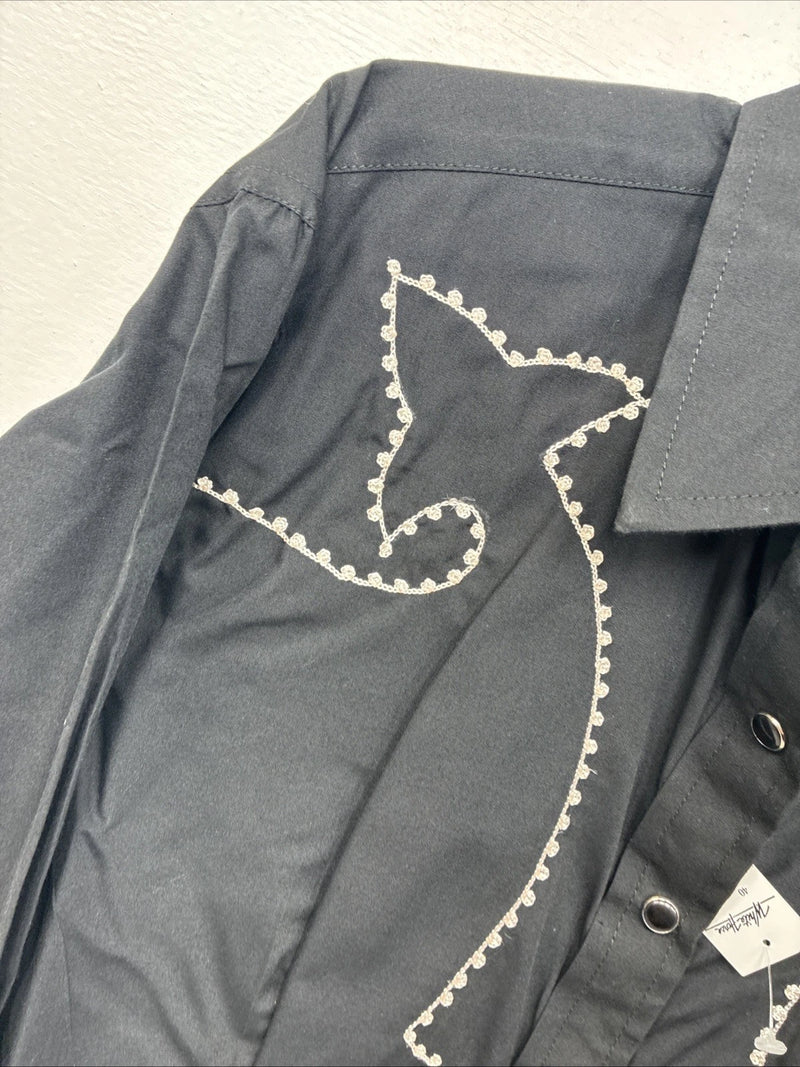 New Women’s White Horse Black Design Long Sleeve Pearl Snap XL II-43
