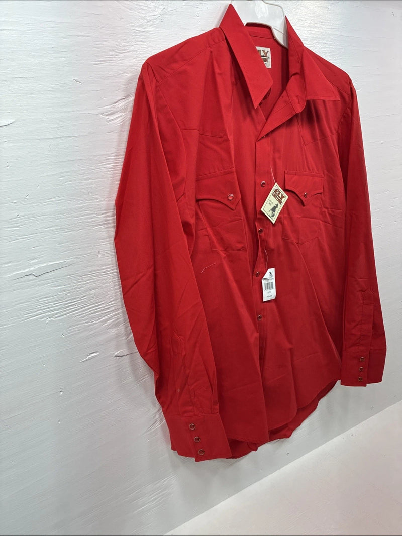 New Men’s ELY Cattleman Red Western Long Sleeve Pearl Snap 16.5 X 35 Large T-63