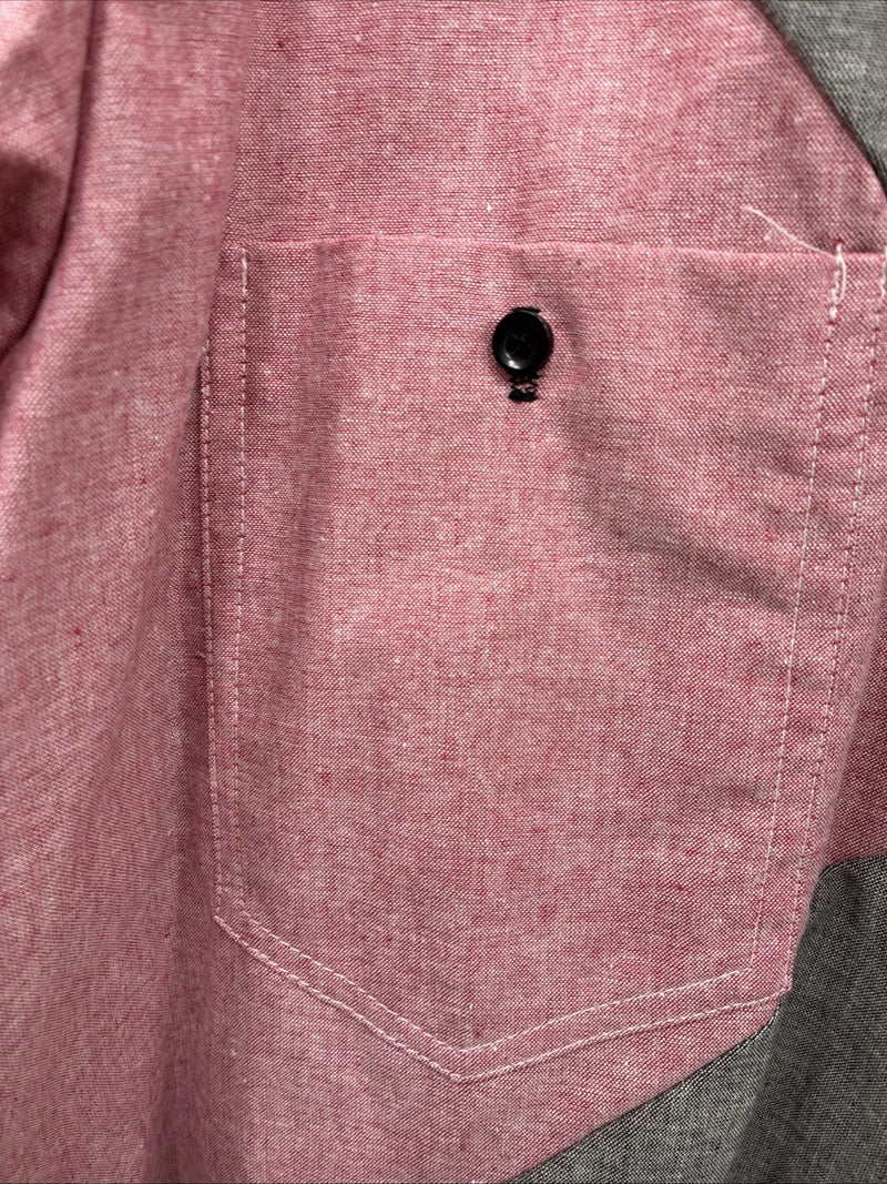 New Men’s Cowboy Threads Pink Gray Short Sleeve Button Up Medium O-77