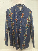 New Men’s GunSmoke Blue Western Design Long Sleeve Button Up Large AA-42