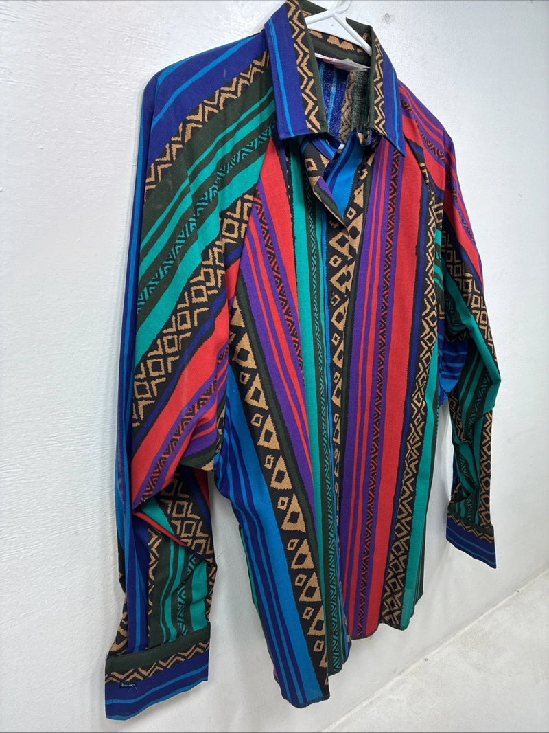 New Women’s H Bar C Multicolor Design Long Sleeve Button Up Size 38 TT-65