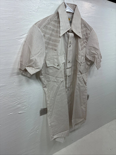 New Men’s Dickson Jenkins Brown stripe Short Sleeve Pearl Snap 14.5 Small AA-97