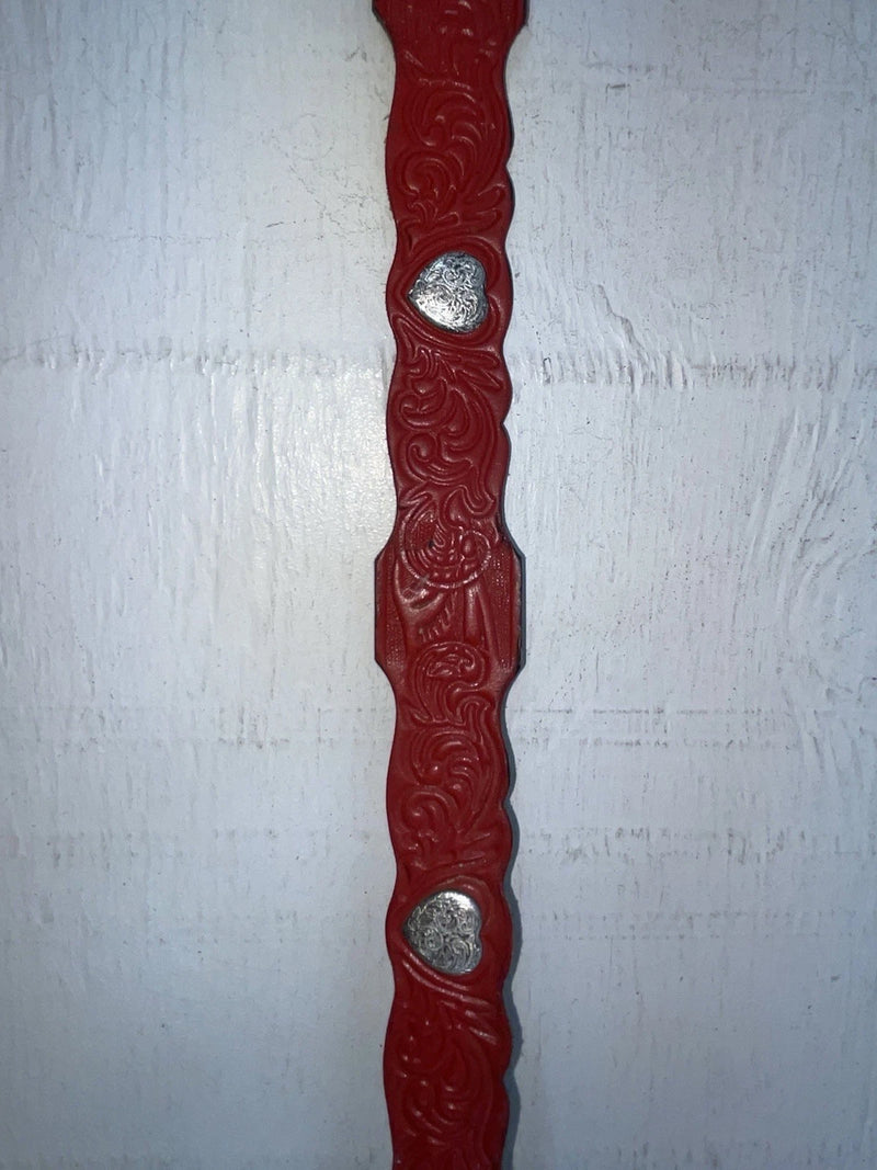 New Red Genuine Leather Tooled And Silver Pendent 22” Belt #5722 NN-14