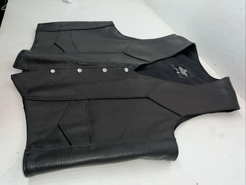 New Men’s Western Express Black Leather Biker Vest 4XL Q-604