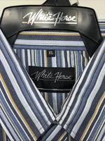 New Men’s Blue White House Long Sleeve Pearl Snap Shirt. XL S-25