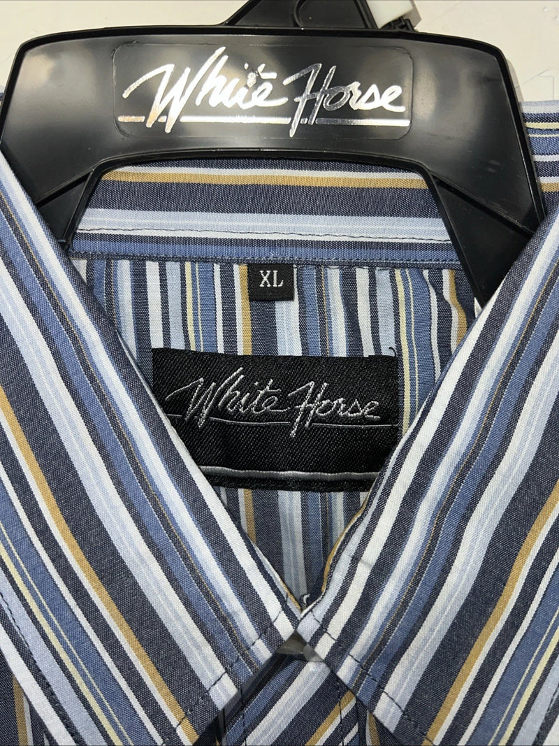 New Men’s Blue White House Long Sleeve Pearl Snap Shirt. XL S-25