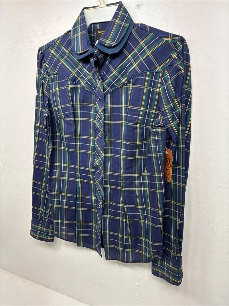New Women’s Dickson Jenkins Blue Plaid Long Sleeve Pearl Snap Size 34 LL-85