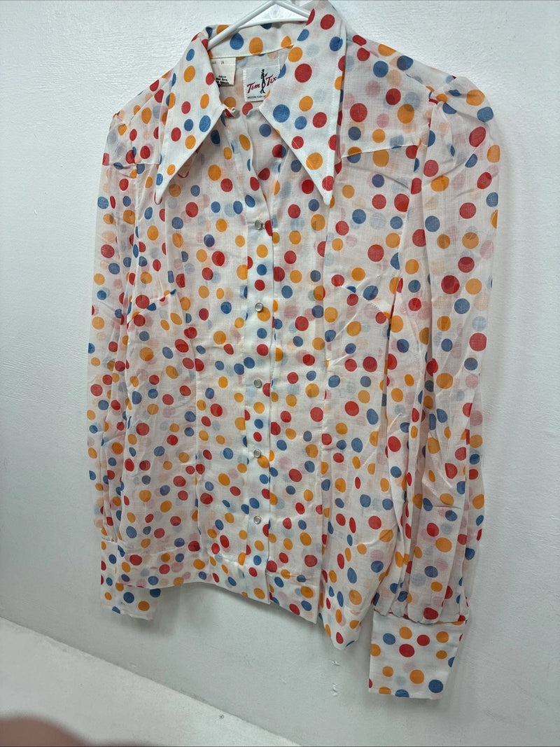 New Women’s Tem Tex Polkadot Long Sleeve Pearl Snap Size 34 LL-102