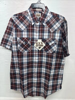 New Men’s ELY Cattleman Red White Plaid Short Sleeve Pearl Snap Large Tall X-66