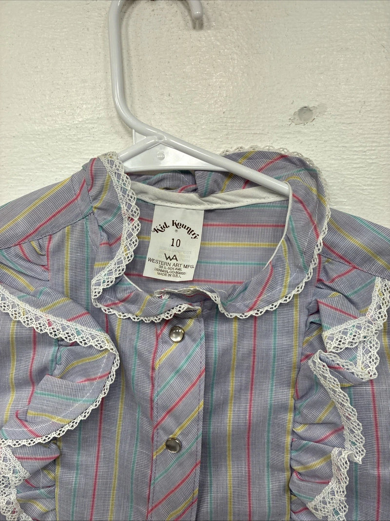 New Kids Kid Kountry Purple Stripe Long Sleeve Pearl Snap Size 10 TT-86