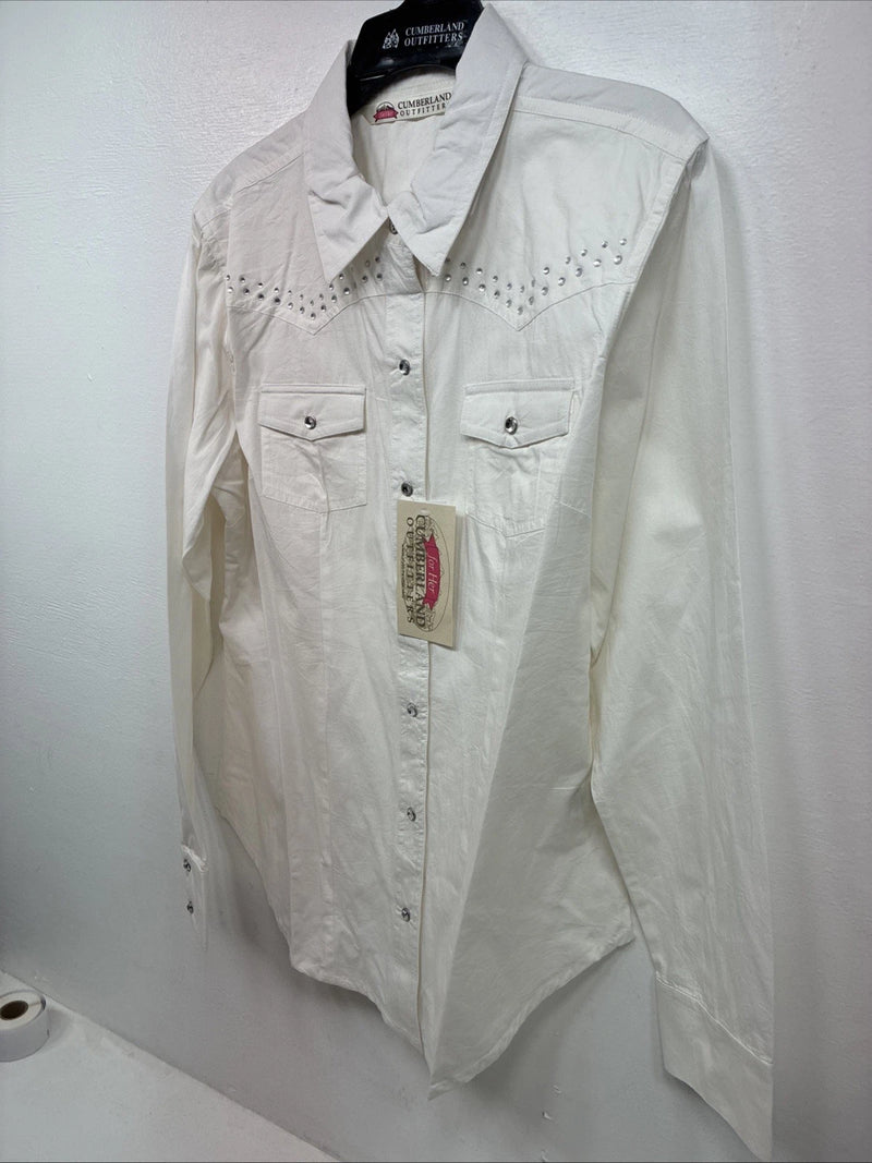 New Women’s Cumberland White Gem Long Sleeve Pearl Snap Medium LL-8