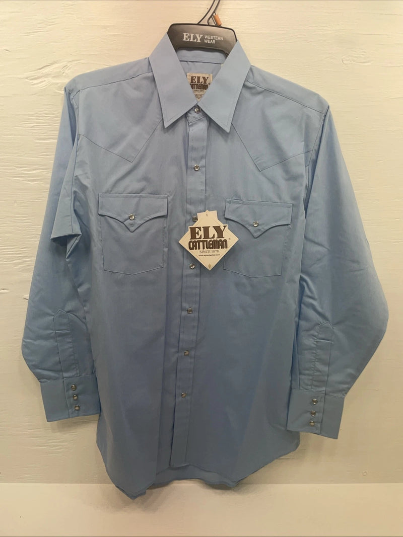 New Men’s ELY Cattleman Blue Long Sleeve Pearl Snap 15.5 X 33 Medium B-114